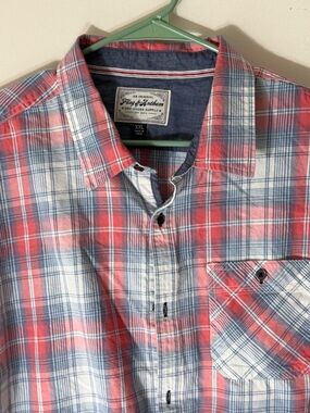 Flag & Anthem Plaid Button Up Shirt Mens XXL Red Blue Long Sleeve Western